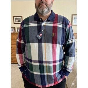 Chaps Ralph Lauren Polo Shirt Mens M Long Sleeve Multi Color Plaid Patchwork NWT